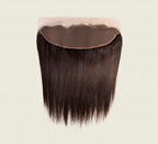 Color swatch of natural black virgin Brazilian straight frontal hair shown flat