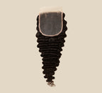 Color swatch of natural black virgin Brazilian water wave 5x5 closure hair
