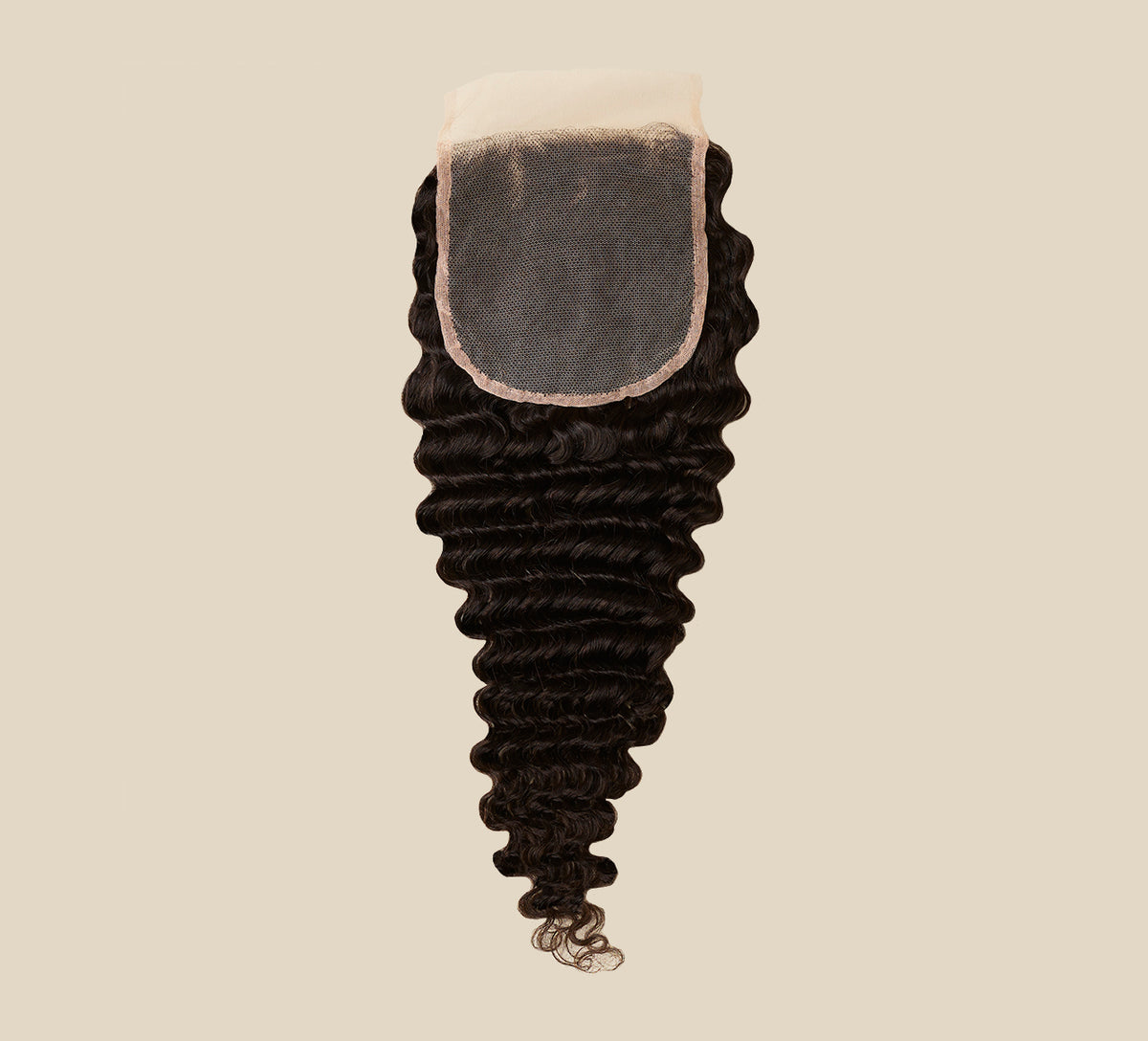 Color swatch of natural black virgin Brazilian water wave 5x5 closure hair