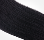 Straight human hair swatch hanging from the stylist sample ring
