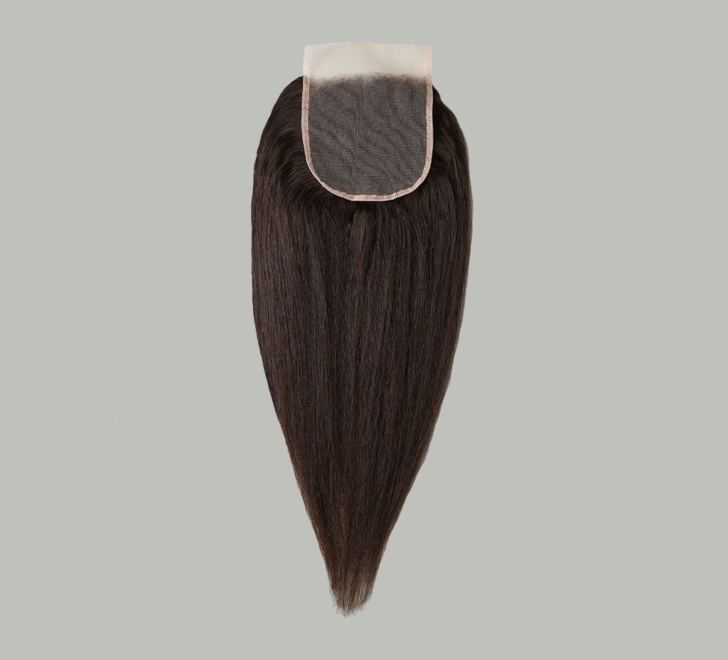 Color swatch of natural black virgin Brazilian kinky straight 5x5 closure hair