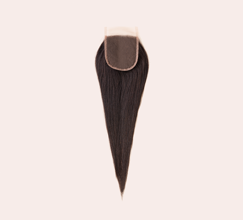 Color swatch of natural black virgin Brazilian yaki straight closure hair