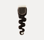 Color swatch of natural black virgin body wave 5x5 HD closure hair