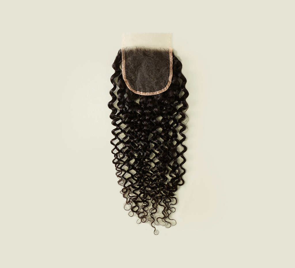 Color swatch of natural black virgin Brazilian water wave HD closure hair