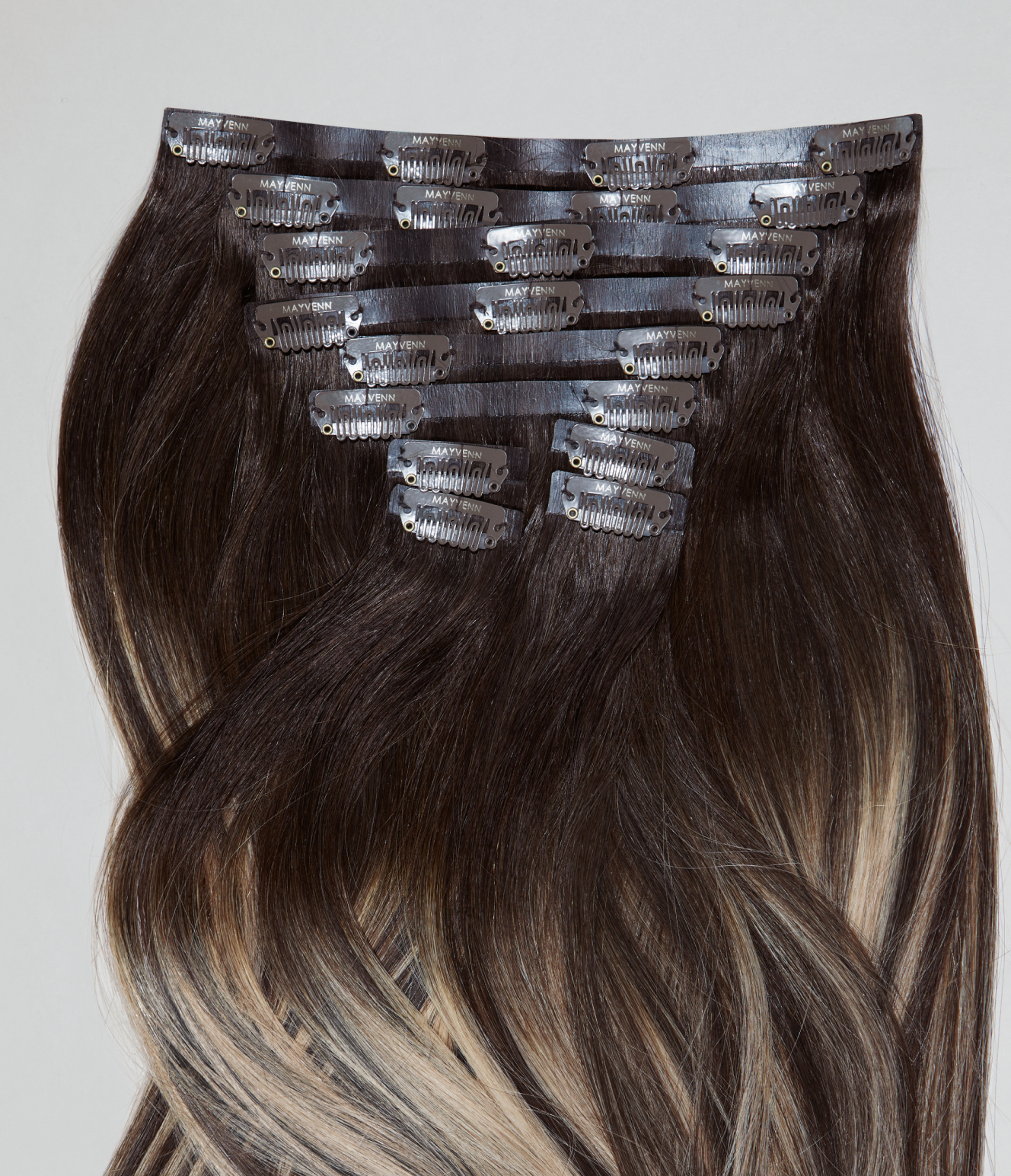 4 Dark Brown with 8 Blonde Highlights Seamless Clip-In Hair Extensions