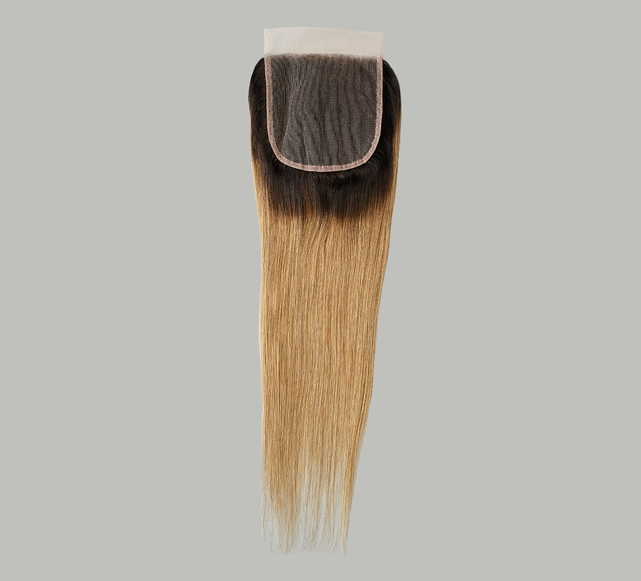 Color swatch of 1B/27 honey blonde Indian straight closure hair with dark roots