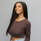 Close-up of the 5x5 transparent lace parting on a kinky straight closure