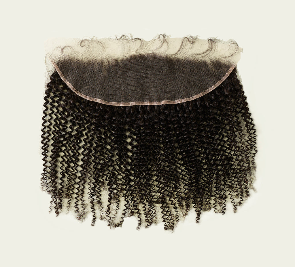 Natural black Brazilian curly 13x4 HD lace frontal laid flat
