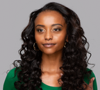 Model wearing a natural black loose wave 4x4 lace closure, front view