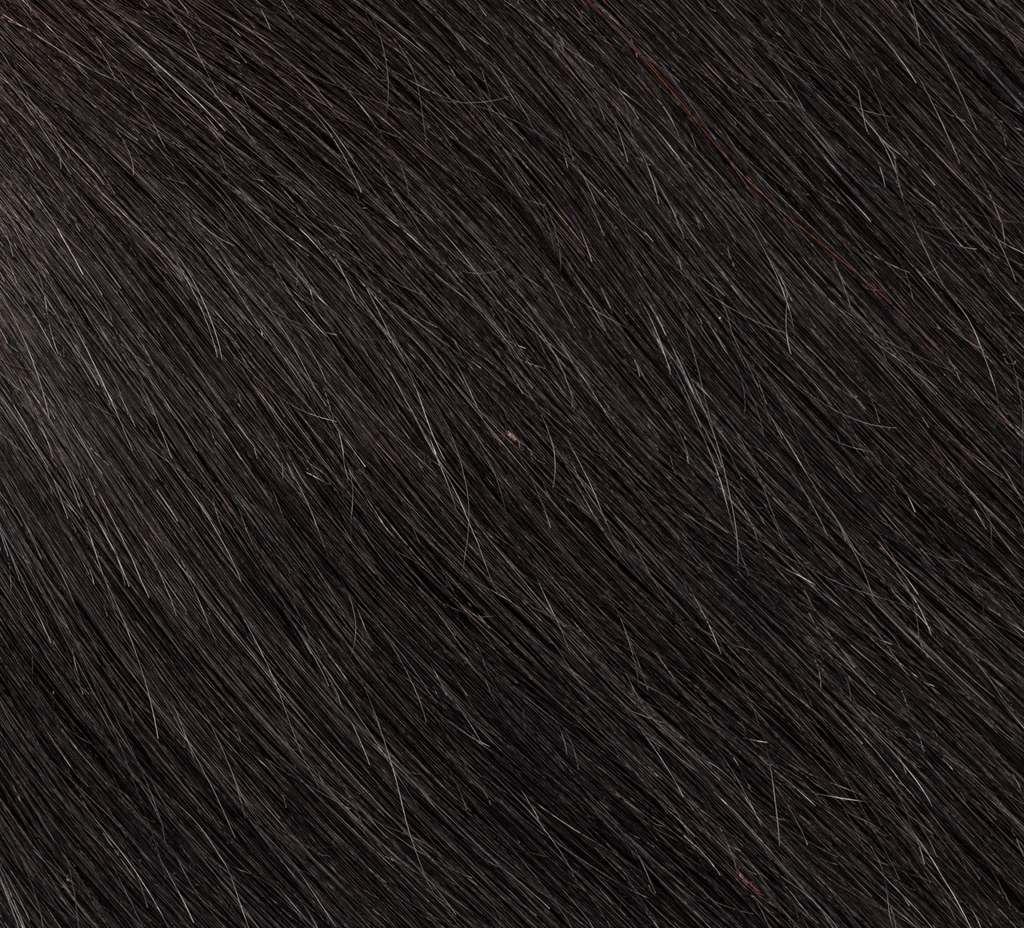 Back view of a jet black straight install with a 5x5 closure