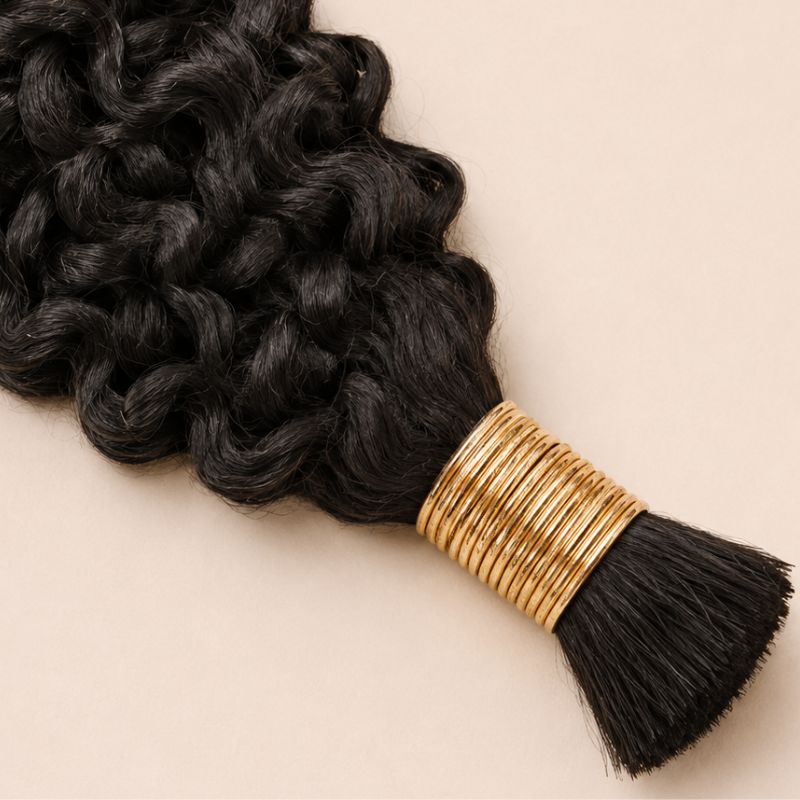 Bundles of natural black water wave bulk human braiding hair banded together