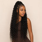 Full-length view of water wave hair worn loose on a model