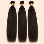 Three yaki straight human hair bundles standing side by side