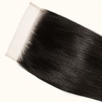Close-up of the HD lace and parting on a yaki straight 6x6 closure