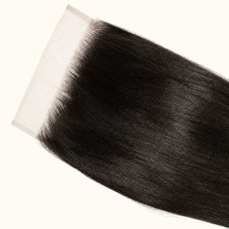 Close-up of the HD lace and parting on a yaki straight 6x6 closure