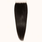 Yaki straight 6x6 HD lace closure in natural black, laid flat showing the full hair length