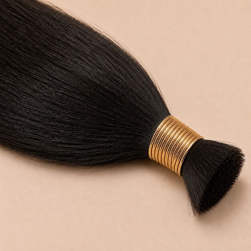 Bundles of natural black yaki straight bulk human braiding hair banded together
