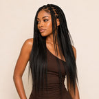Full length of natural black yaki straight human braiding hair styled on model